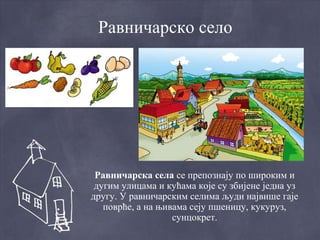 Равничарско село




 Равничарска села се препознају по широким и
 дугим улицама и кућама које су збијене једна уз
другу. У равничарским селима људи највише гаје
   поврће, а на њивама сеју пшеницу, кукуруз,
                   сунцокрет.
 