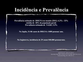 Incidência e Prevalência
HEPATOLOGY. 2005;41(1):64-71
Ann Intern Med 2005;143(10):722-8 Clin Med. 2007;7(2):119-24
Gastroenterology 2011;140:124-131
	
 
