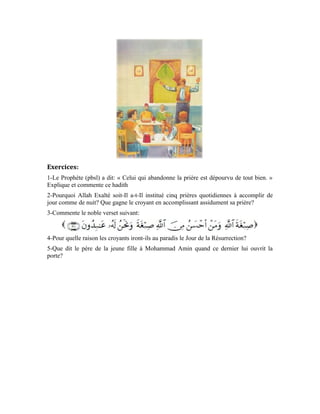 91
Vingt-unième leçon
Interdiction de nuire aux animaux ou de les tuer
`Amr ibn ach-Charîd (qu’Allah soit satisfait de lui) a dit qu’il entendit le Messager
d’Allah (pbsl) dire:
« Quiconque tue un oiseau sans raison valable, celui-ci se plaindra de vive voix à Allah le
jour du jugement en disant: Ô mon Seigneur! Untel m’a tué sans raison valable et il ne
m’a pas tué pour un profit. » [Rapporté par an-Nassâ’î et Ibn Hibbân dans son Sahîh ]
Explication de quelques termes du noble hadith:
Poser un acte futile. Allah Exalté soit-Il dit dans le même sens:
[ Sourate al-Mou’minoun (Les croyants), verset: 115]
Revendiquer son droit auprès d’Allah de vive voix de sorte que son
bourreau l’entende.
Cet homme qui m’a tué n’avait pas faim.
Commentaire du hadith:
Dans ce noble hadith, le Messager d’Allah (pbsl) met l’homme en garde contre le fait
d’être agressif. Car, l’agression est la marque de fabrique de ceux qui évitent Allah Exalté
soit-Il. Si un oiseau s’introduit dans ta chambre, tu ne dois pas l’apprivoiser si tu as de
quoi manger. Dans un autre noble hadith, le Messager d’Allah (pbsl) a recommandé la
miséricorde.
On a narré d’après Abou Umâma (qu’Allah soit satisfait de lui) que le Messager d’Allah
(pbsl) a dit:
 
