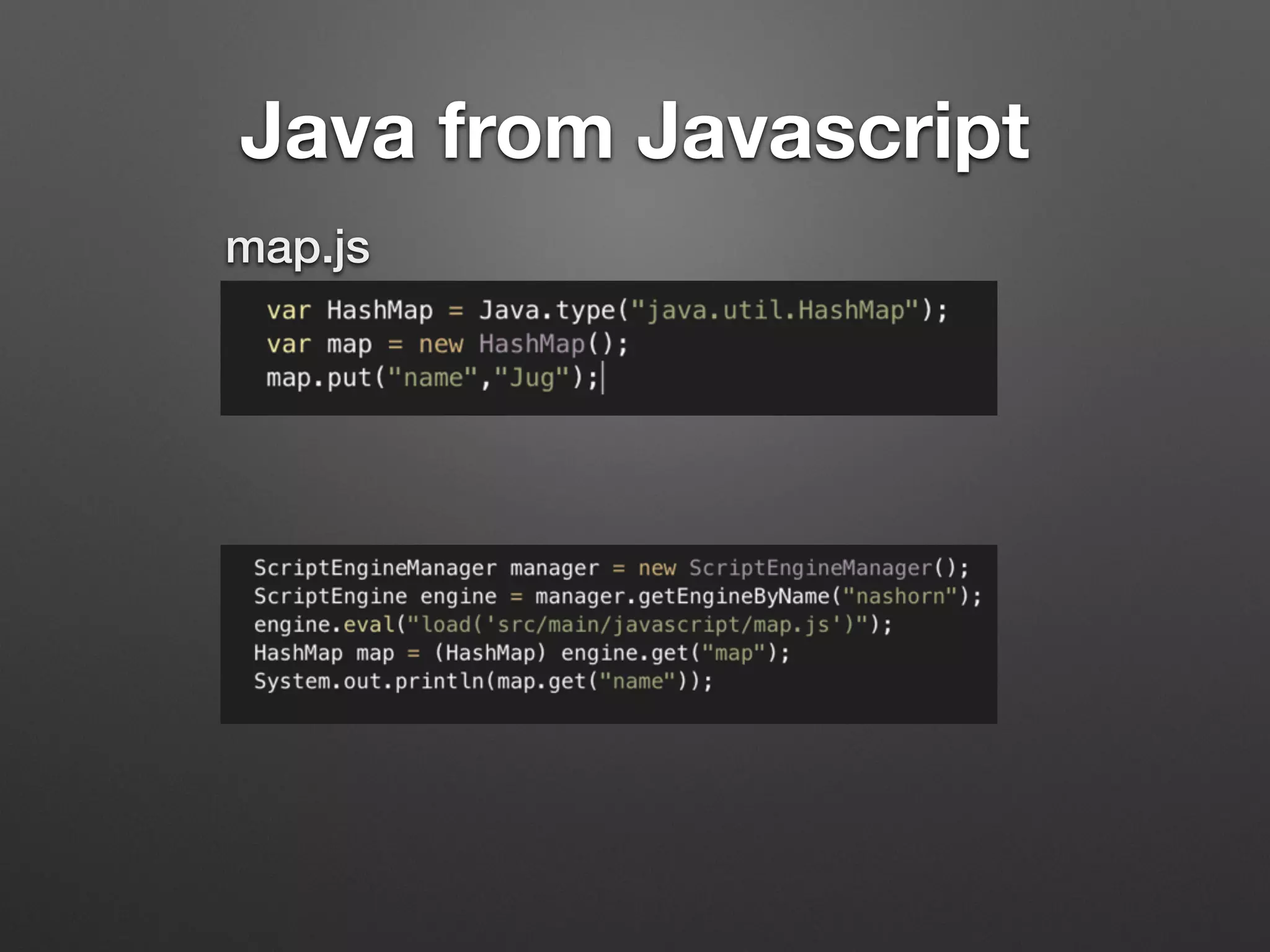 Java from Javascript
map.js
 