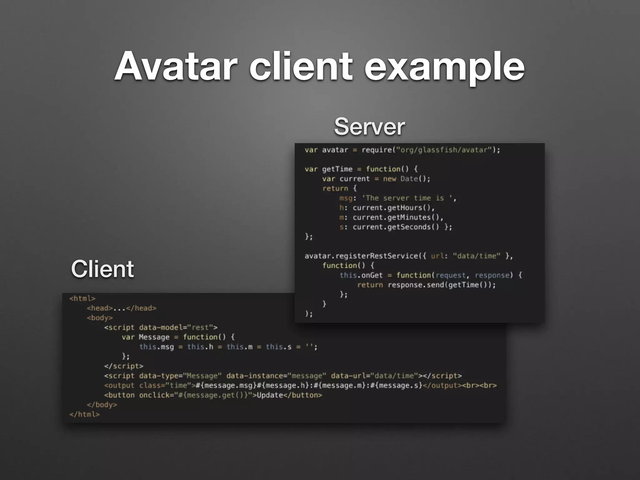 Avatar client example
Server
Client
 