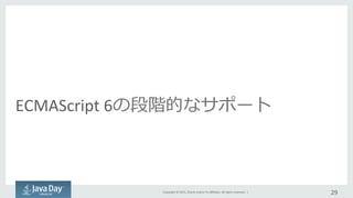 Copyright	
  ©	
  2015,	
  Oracle	
  and/or	
  its	
  aﬃliates.	
  All	
  rights	
  reserved.	
  	
  |	
  
ECMAScript	
  6の段階的なサポート
29	
  
 