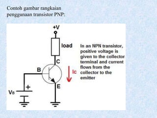 Contoh gambar rangkaian
penggunaan transistor PNP:
 