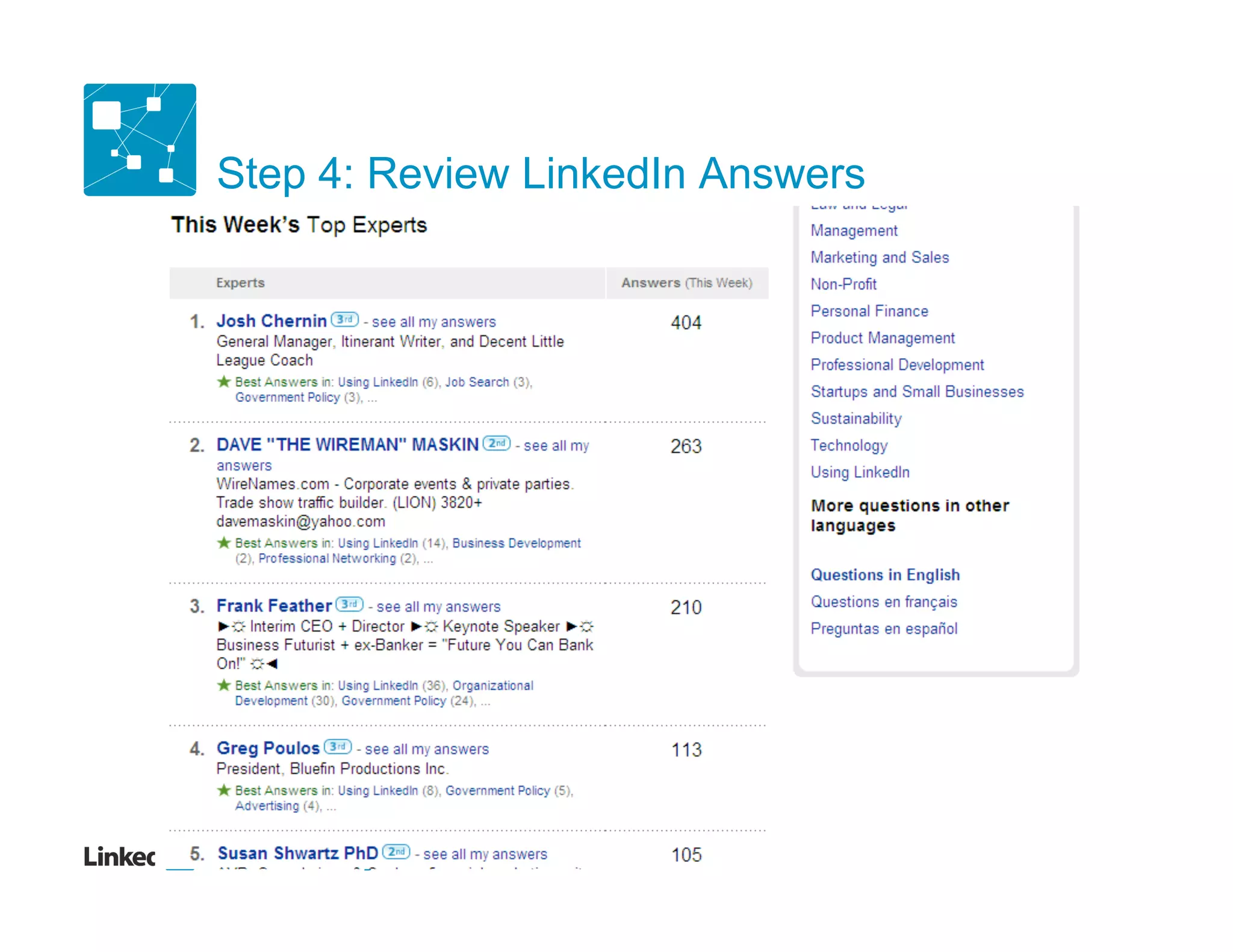 Step 4: Review LinkedIn Answers
 