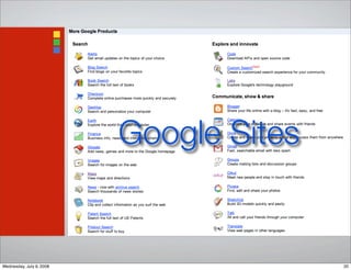 Google Sites
20Wednesday, July 9, 2008
 