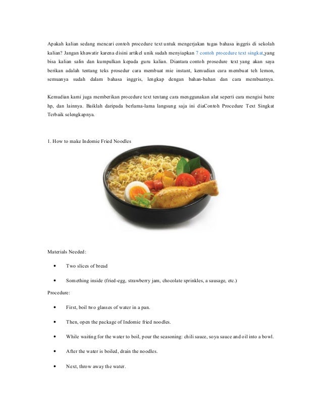 Teks Prosedur Membuat Makanan Dalam Bahasa Inggris