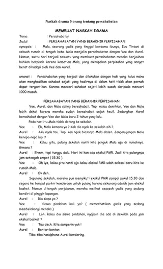 Naskah Drama 5 Orang Tentang Persahabatan