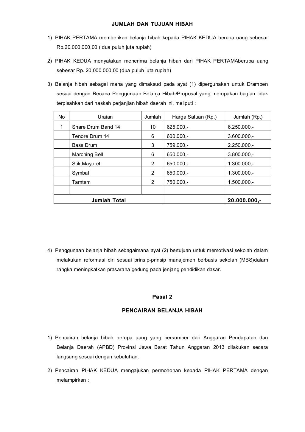 Naskah perjanjian hibah daerah