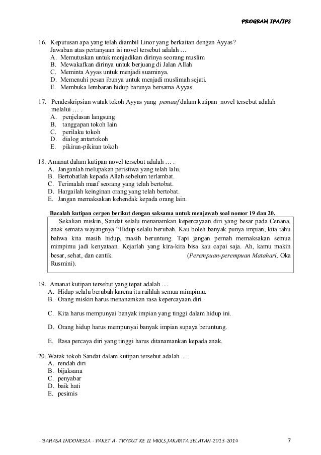 Soal Tryout B Indonesia Paket A