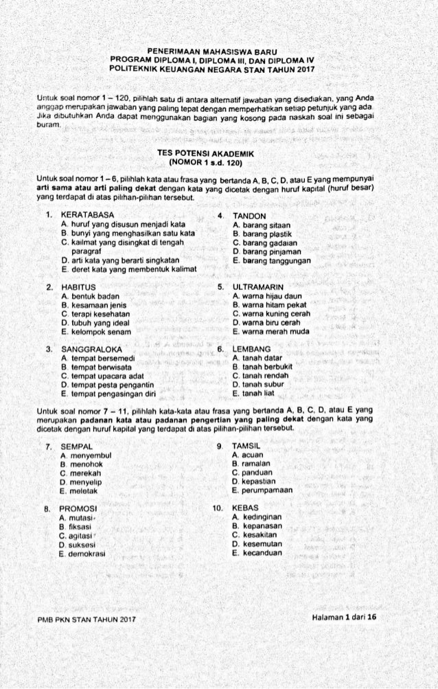 Naskah Soal Pmb Pkn Stan 2017