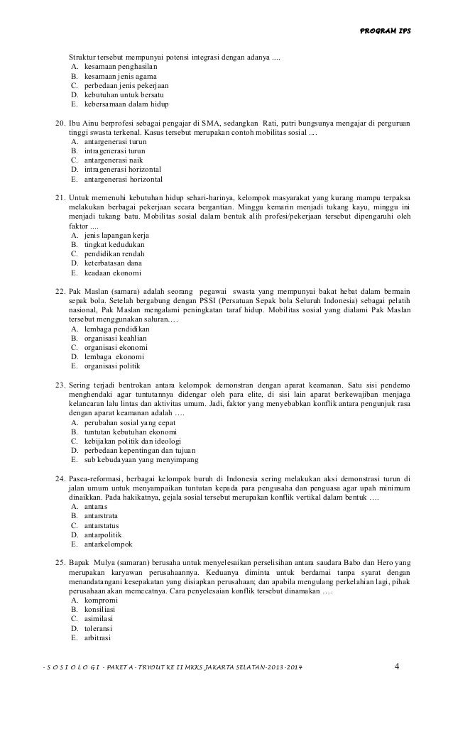 Soal tryout sosiologi paket a