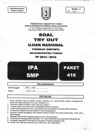 i-- (i
i
DOKUMEN DAERAH
SANGAT RAHASIA
RUANG: $
Lho r,Ua[,
PEMERINTAH KABUPATEN TUBAN
DINAS PENDIDIKAN PEMUDA DAN OLAHRAGA...