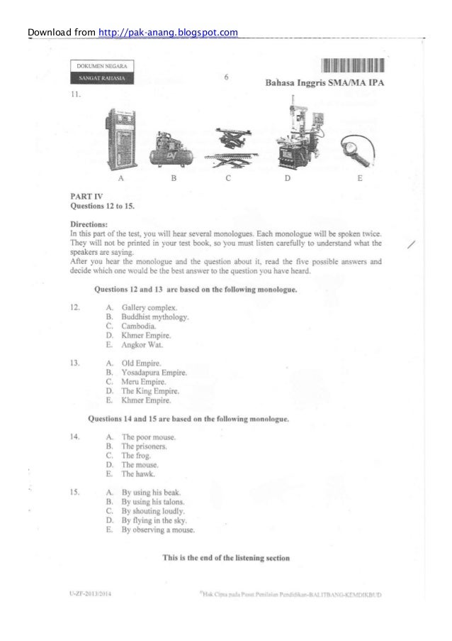 Naskah soal un bahasa inggris sma 2014 paket 1