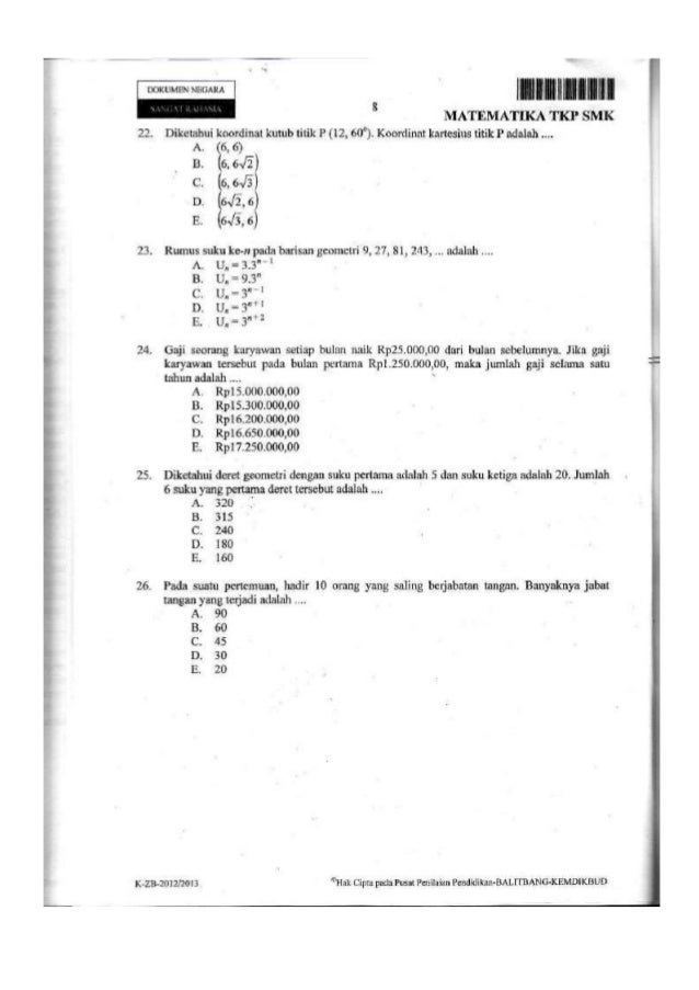 Naskah Soal Un Matematika Smk 2013 Teknologi Kesehatan Dan Pertanian
