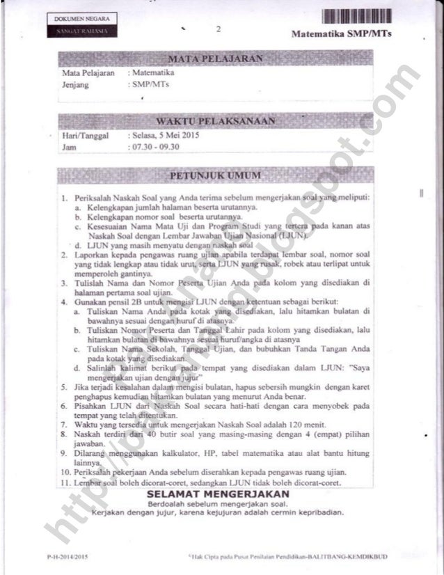 Contoh Latihan Soal Soal Un Matematika Smp 2019 Pak Anang