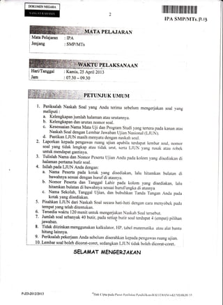 DOKUMENNECARA

2

IPA SN'IP/MTs .P-,3
_..t

PELAJARAI{
Mata Pelajaran

j Jenjang

:IPA
:,SMP/MTs

I
I
I

1*"-.*,*.,.._-

....