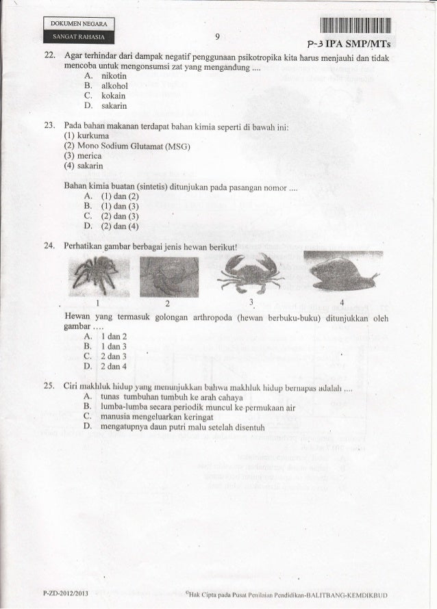 Soal Ujian Nasional Ipa Paket 3 2013