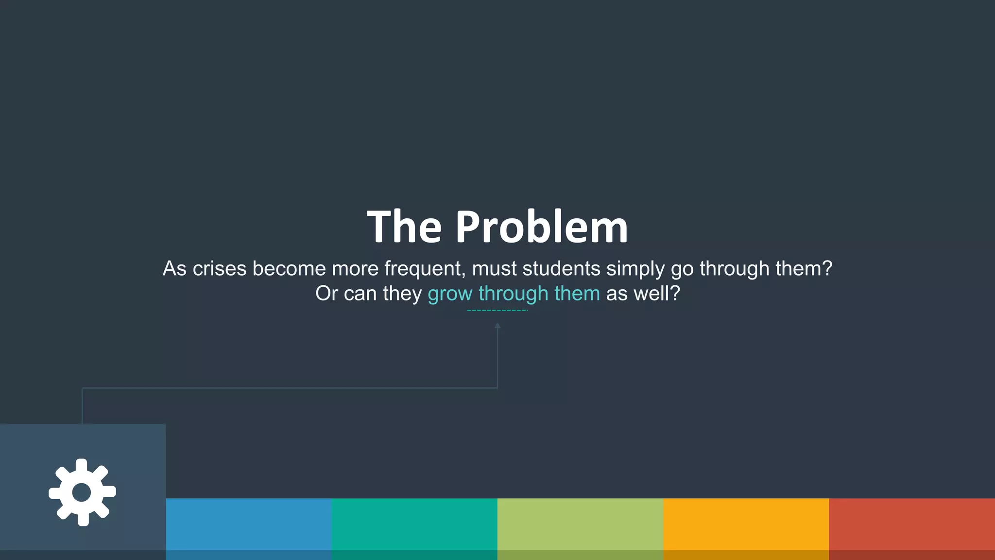 The Problem
As crises become more frequent, must students simply go through them?
Or can they grow through them as well?
 