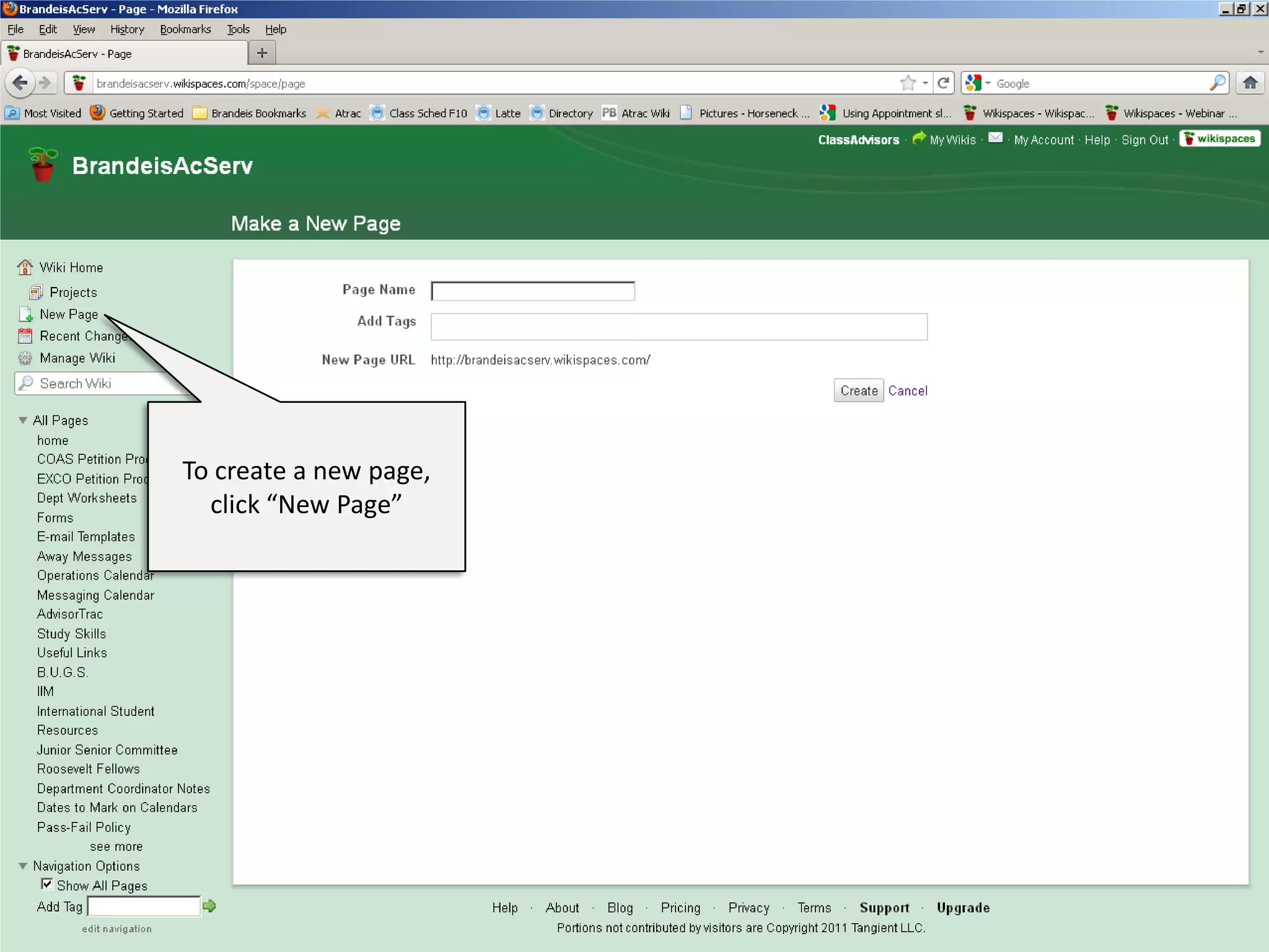 To create a new page,
  click “New Page”
 
