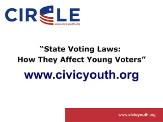 “State Voting Laws:
How They Affect Young Voters”

 www.civicyouth.org


                      www.civicyouth.org
 