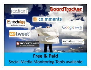 Free & Paid
Social Media Monitoring Tools available
 