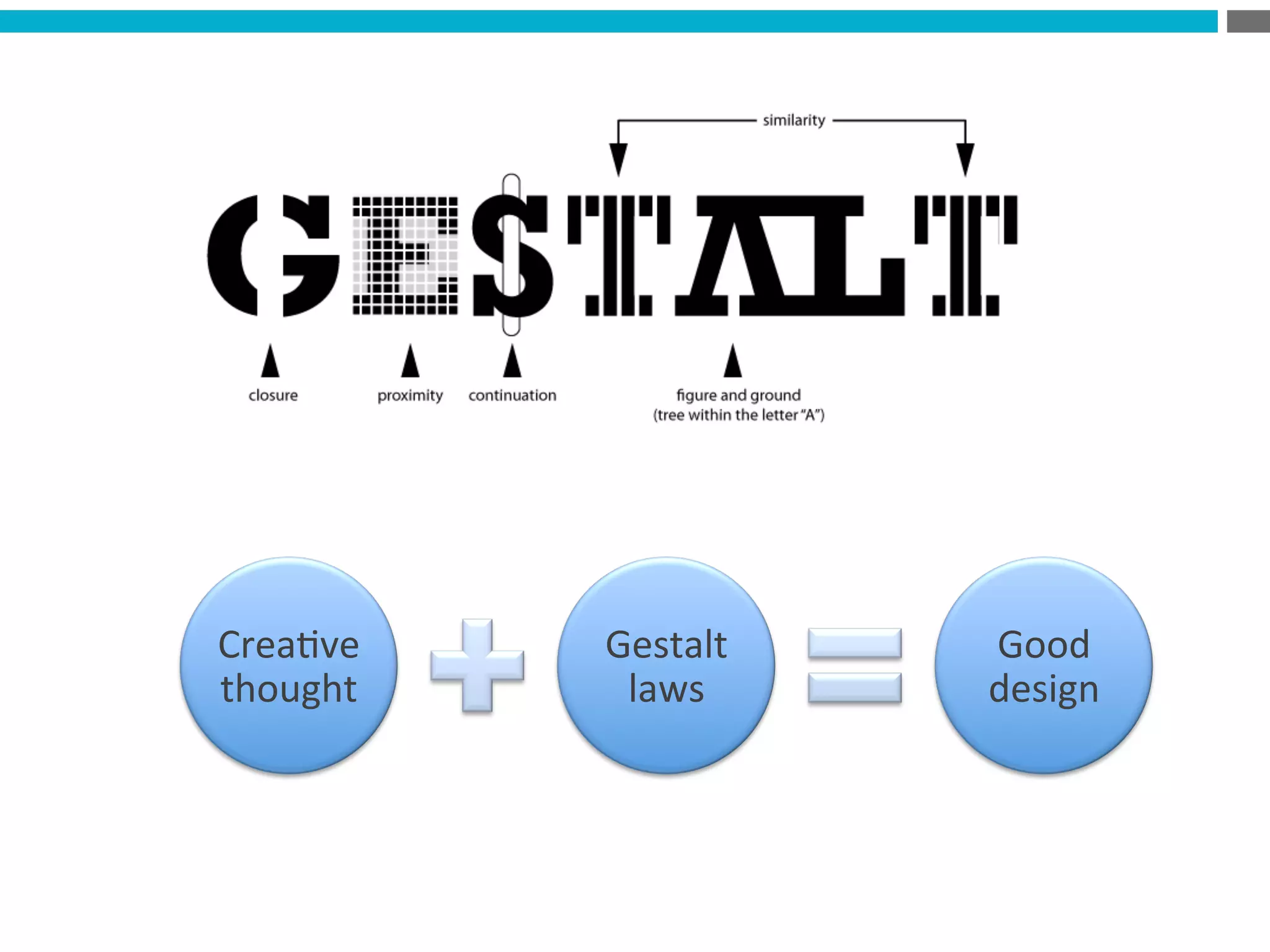 Crea?ve	
  
thought	
  
Gestalt	
  
laws	
  
Good	
  
design	
  
 