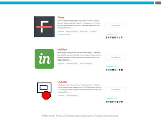 Reference:	
  h*ps://hackdesign.org/toolkit/rapid-­‐prototyping	
  
 