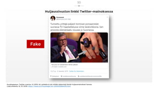 Huijaussivuston linkki Twitter-mainoksessa
Kuvakaappaus: Twitter-mainos, 9.1.2019. Ari Lahdella ei ole mitään tekemistä tä...