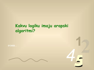 013456… 1 2 4 5 Kakvu logiku imaju arapski algoritmi ? 