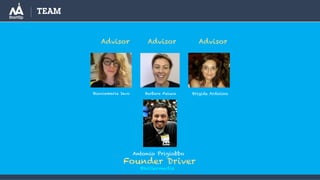 TEAM
Antonio Prigiobbo
@killermedia
Barbara Feluca Brigida Ardolino
Advisor
Founder Driver
Biancamaria Savo
Advisor Advisor
 