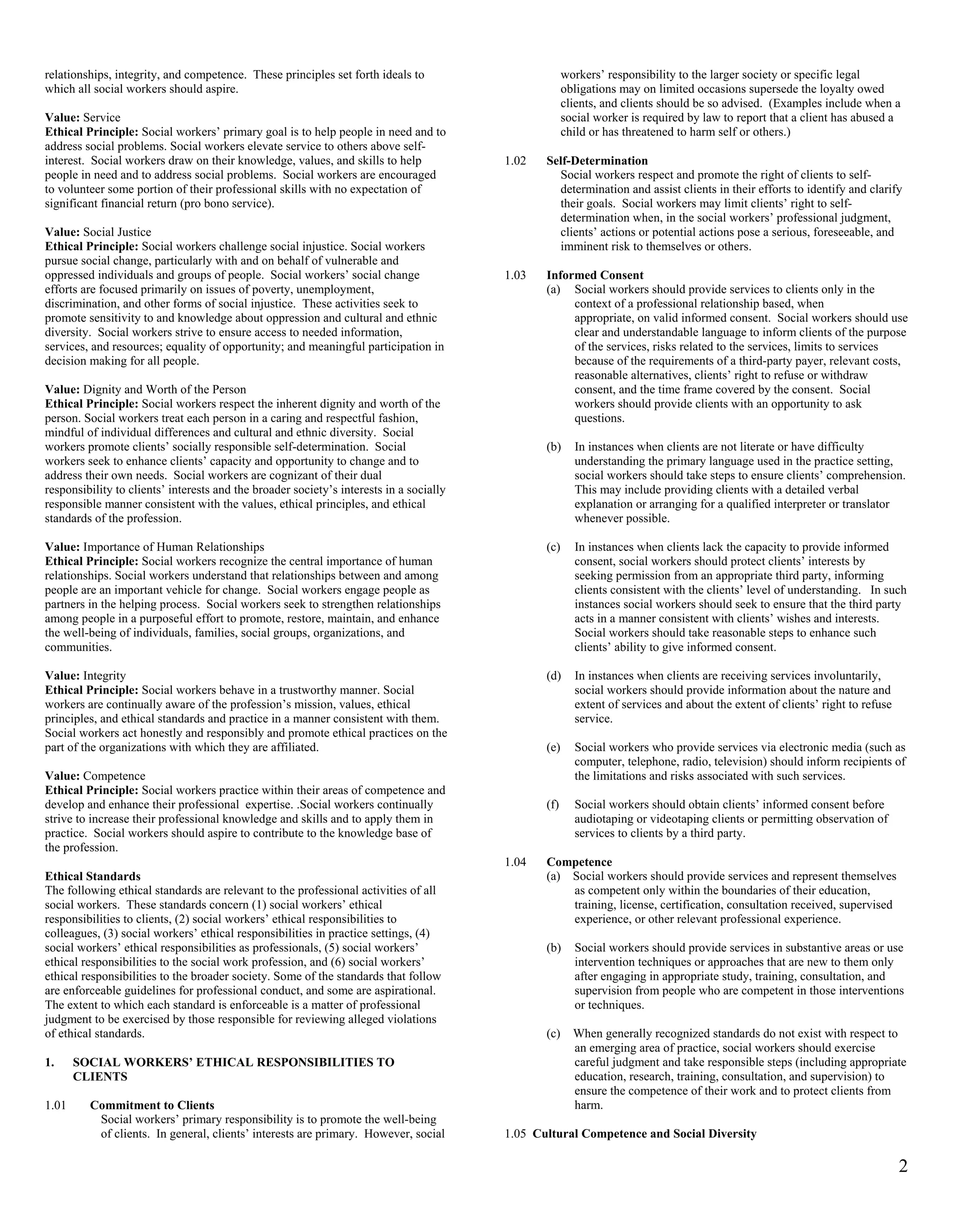 Nasw Code Of Ethics | PDF