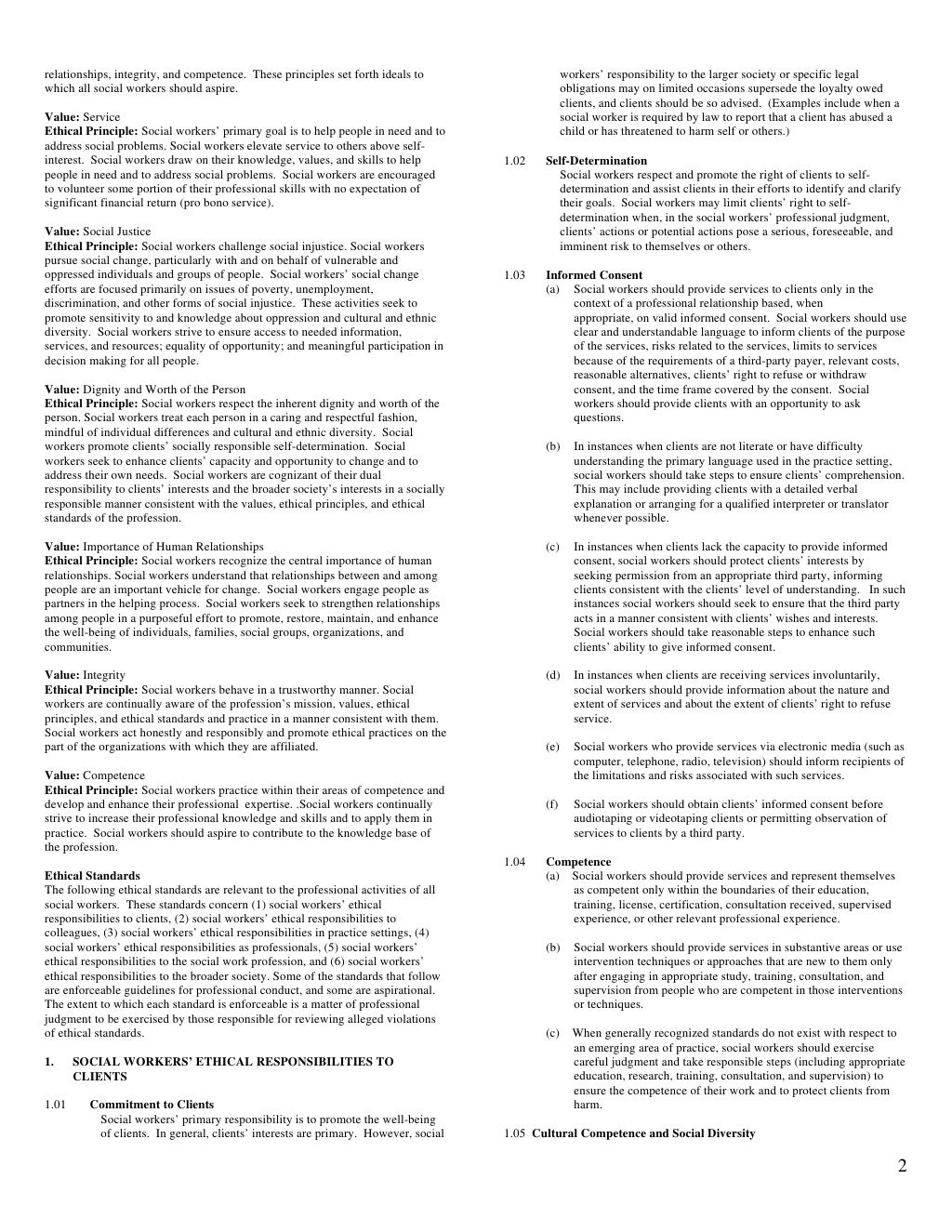 Nasw Code Of Ethics