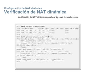 Configuración de NAT dinámica
Verificación de NAT dinámica
 