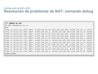 Configuración de NAT e IPv6
Resolución de problemas de NAT: comando debug
 
