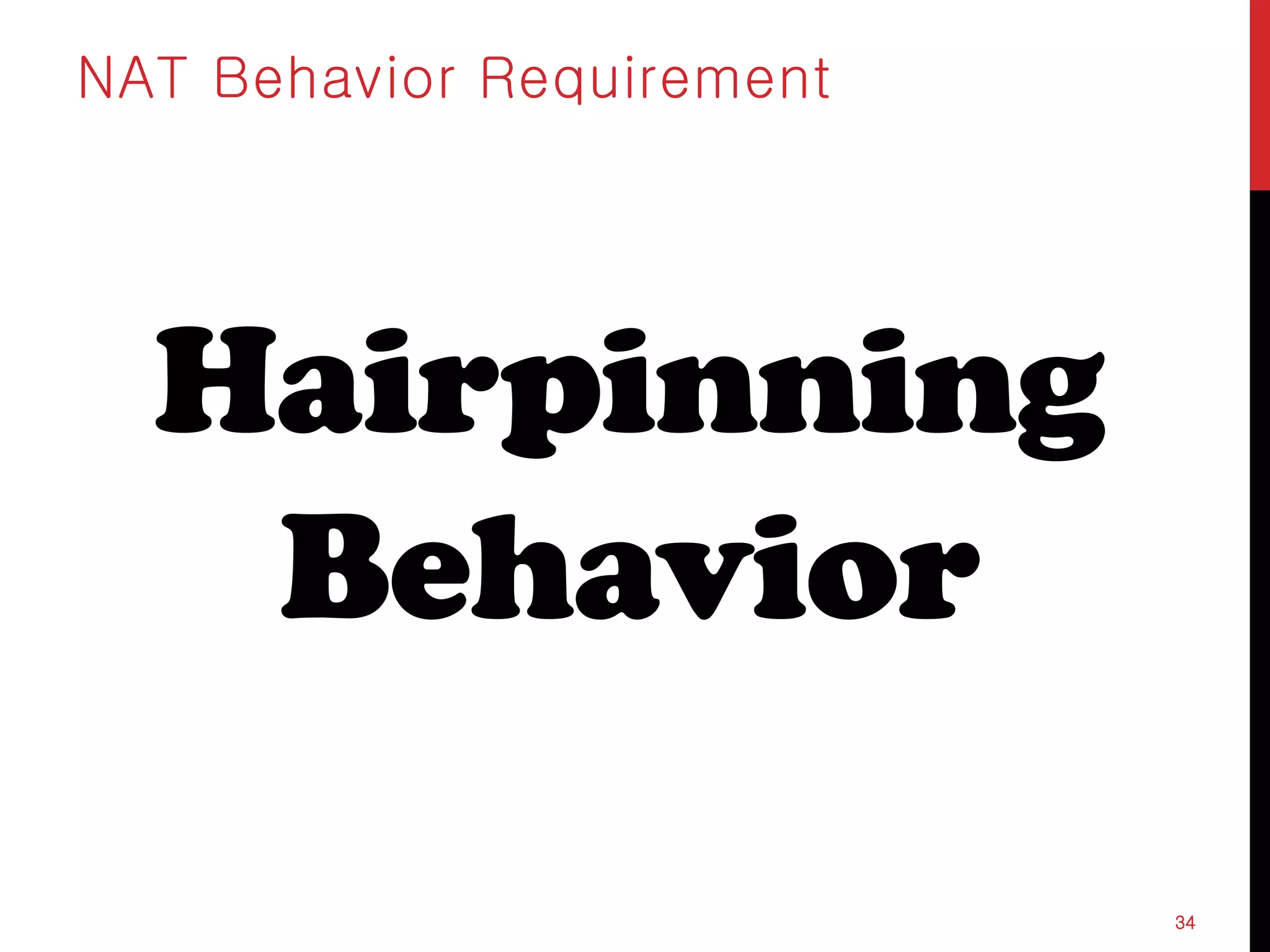 Hairpinning
Behavior
NAT Behavior Requirement
34
 