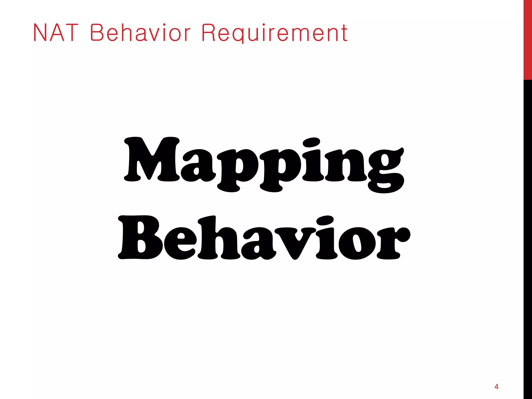 Mapping
Behavior
NAT Behavior Requirement
4
 