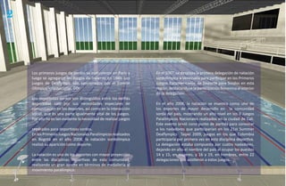 2



    Los primeros juegos de sordos se sostuvieron en París y       En el 2007, se desplaza la primera delegación de natación
    luego se agregaron los Juegos de Invierno en 1949. Los        sordolímpica a Venezuela para participar en los Primeros
    juegos de Deaflympic son sancionados por el Comité            Juegos Panamericanos de Deporte para Sordos en esta
    Olímpico Internacional, COI.                                  región, destacándose la participación femenina al interior
                                                                  de la delegación.
    Los deportistas sordos son distinguidos entre los demás
    deportistas sólo por sus necesidades especiales de            En el año 2008, la natación se muestra como uno de
    comunicación en los deportes, así como en la interacción      los deportes de mayor desarrollo en la comunidad
    social, que es una parte igualmente vital de los juegos.      sorda del país, mostrando un alto nivel en los II Juegos
    Por ello no es tan evidente la necesidad de realizar juegos   Paralímpicos Nacionales realizados en la ciudad de Cali.
                                                                  Este evento sirvió cono punto de partida para convocar
    separados para deportistas sordos.                            a los nadadores que participarían en los 21st Summer
    En los Primeros Juegos Nacionales Paralímpicos realizados     Deaflympics Taipei 2009, juegos en los que Colombia
    en Bogotá en el año 2004, la natación sordolímpica            participaría por primera vez en esta disciplina deportiva.
    realizó su aparición como deporte.                            La delegación estaba compuesta por cuatro nadadores,
                                                                  dejando en alto el nombre del país al ocupar los puestos
    La natación es uno de los deportes con mayor proyección       14 y 15, en mujeres, y 16 y 19, en hombres, entre 22
    entre las disciplinas deportivas de esta comunidad,           delegaciones que asistieron a estos juegos.
    realizando un gran aporte en términos de medallería al
    movimiento paralímpico.
 