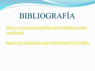 BIBLIOGRAFÍA
http://www.monografias.com/trabajos5/nat/
nat.shtml
http://es.wikipedia.org/wiki/Nataci%C3%B3n
 