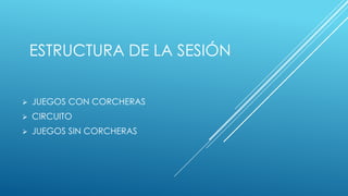 ESTRUCTURA DE LA SESIÓN
JUEGOS CON CORCHERAS
CIRCUITO
JUEGOS SIN CORCHERAS