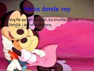 Hacia donde voy
• Voy ha ser profesional ,ha triunfar por mi
familia , ser otra persona.
 