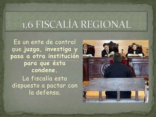 Es un ente de control
que juzga, investiga y
pasa a otra institución
    para que ésta
       condene.
    La fiscalía esta
dispuesto a pactar con
      la defensa.
 