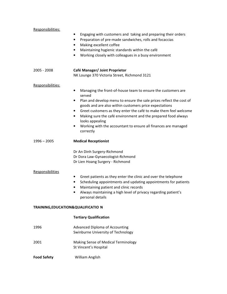 Internet cafe owner resume