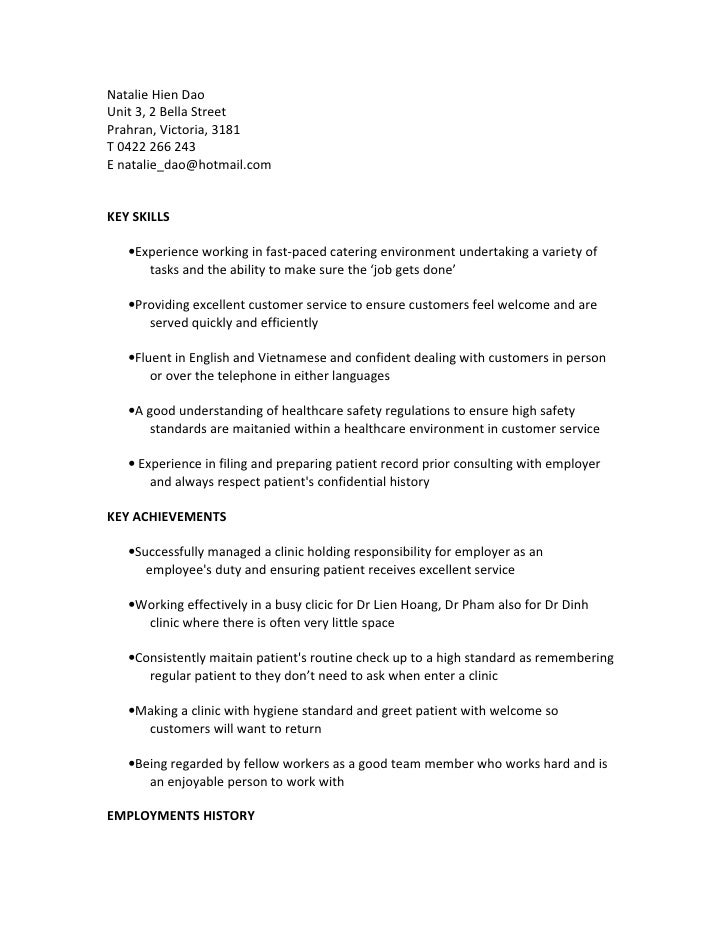 natalie hien dao resume for medical receptionist south yarra