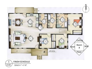 N




                                                             P
                                                     P
                             P          P                  W 9 P
          P                                        W 8 P
                           W 3 P      W 6 P                   T       P
        W 2 P                                        T
                             W          T                           W 10 P
          W
                                     P                                 C
                                   W 7 P
                                     W



                             P
                           W 1 P                             P
                                             P
                             W
                                           W 4 P
                                                           W 5 P          Ceiling
                                             C               C
                                                                          Room
                                                                   Base             Wall
                                                                            #
                                                                          Floor



  1    FINISH SCHEDULE
S 22   SCALE ¼ “ = 1’-0”
 