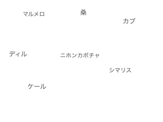 マルメロ

桑
カブ

ディル

ニホンカボチャ
シマリス

ケール

 