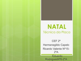 NATAL
Técnica da Placa
CEF 2ª
Hermenegildo Capelo
Ricardo Valente Nº15-
2ºA
Eduardo
RodriguesNº6-2ºA
 