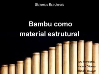 Sistemas Estruturais




  Bambu como
material estrutural


                           Iura Mendonça
                           Natana Oliveira
                           Taynara Canedo
 