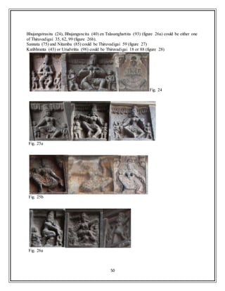 50
Bhujangatrasita (24), Bhujangancita (40) en Talasanghattita (93) (figure 26a) could be either one
of Thiruvadigai 35, 62, 99 (figure 26b).
Sannata (75) and Nitamba (85) could be Thiruvadigai 59 (figure 27)
Katibhranta (43) or Urudvritta (98) could be Thiruvadigai 18 or 88 (figure 28)
Fig. 24
Fig. 25a
Fig. 25b
Fig. 26a
 