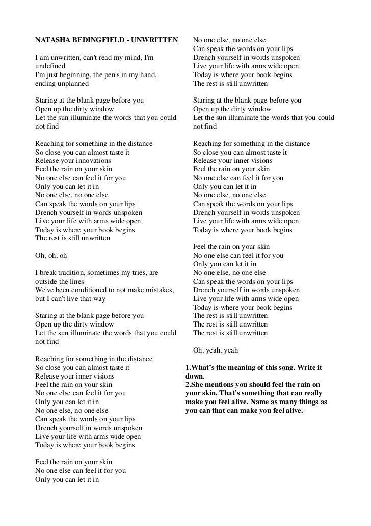 Natasha bedingfield unwritten