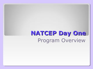 NATCEP Day OneNATCEP Day One
Program Overview
 